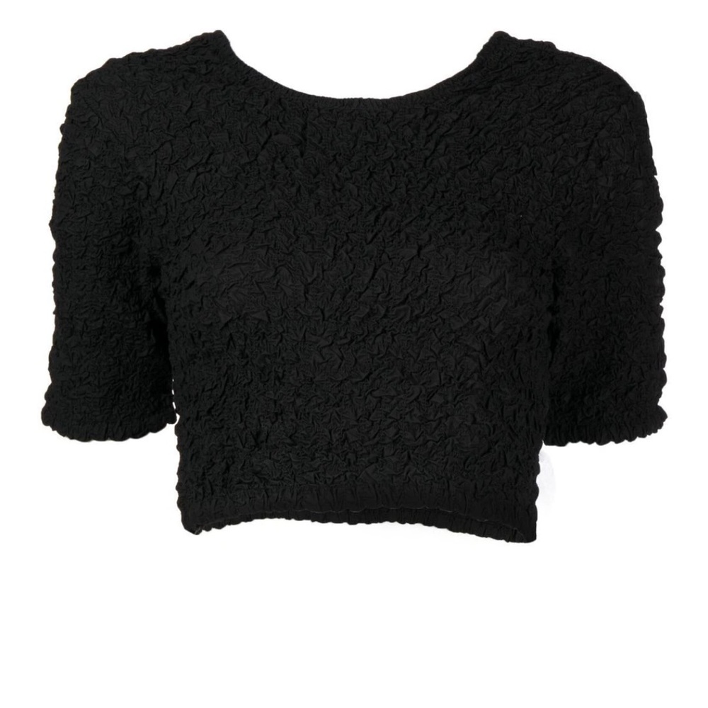 Ganni Black Ruched Mini Crop Top